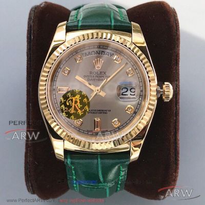 2019 New Style TR Factory Rolex Day Date 36MM 118138 Swiss 2836 Automatic Watch - Green Leather Strap